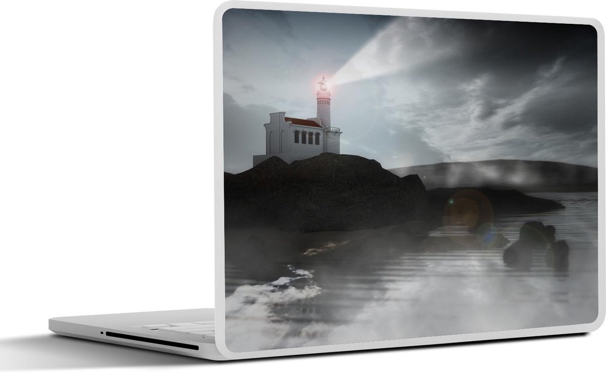 Afbeelding van product SleevesAndCases  Laptop sticker - 14 inch - een vuurtoren op een klif in de mist