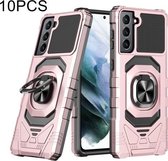 Voor Samsung Galaxy S21+ 5G 10 PCS Union Armor Magnetische PC + TPU Shockproof Case met 360 Graden Rotatie Ring Houder (Rose Gold)
