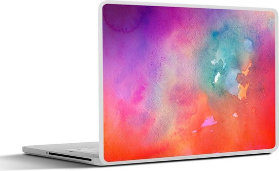 Sticker pour ordinateur portable - 13,3 pouces - Oeuvre abstraite faite d'aquarelle et d'orange avec des couleurs roses et bleues