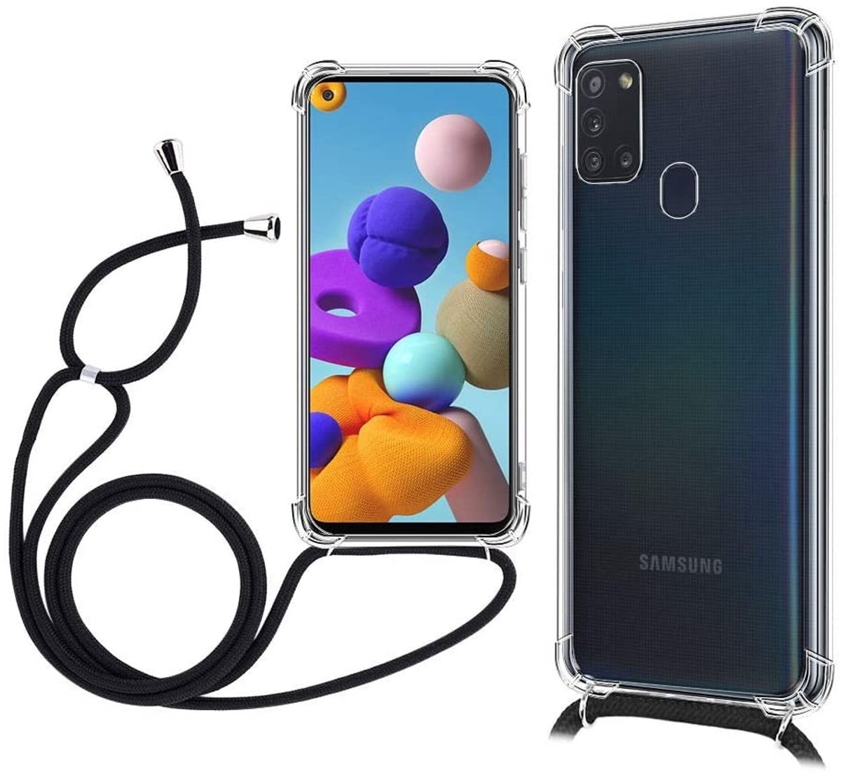 Samsung Galaxy A21s shock hoesje met koord