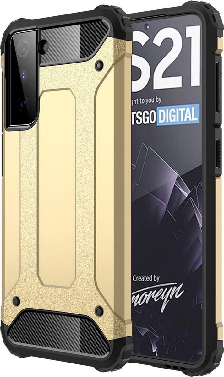 Armor Hybrid Geschikt Voor Samsung Galaxy S21 5G Hoesje - Goud