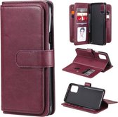 Voor LG K42 Multifunctionele Magnetische Koperen Gesp Horizontale Flip Effen Kleur Lederen Case met 10 Kaartsleuven & Portemonnee & Houder & Fotolijst (Wijnrood)