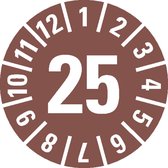 Keuringssticker met jaartal 25 op vel, bruin 25 mm - 21 per vel