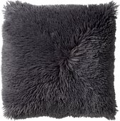 Dutch Decor FLUFFY - Kussenhoes 45x45 cm - superzacht - effen kleur - Charcoal Gray - antraciet - met rits - zonder binnenkussen