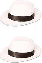 2x stuks al Capone gangster verkleed hoed wit met zwart - Carnaval hoeden