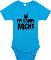 Daddy rocks tekst baby rompertje blauw jongens - Kraamcadeau/ Vaderdag cadeau - Babykleding 80 (9-12 maanden)