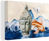 Canvas Schilderij Boeddha - Hoofd - Berg - 60x40 cm - Wanddecoratie