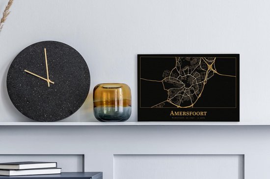 Toile Peintures Carte - Amersfoort - Or - Zwart - 30x20 cm - Décoration murale