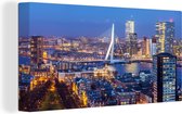 Canvas Schilderij Skyline - Erasmusbrug - Rotterdam - 160x80 cm - Wanddecoratie