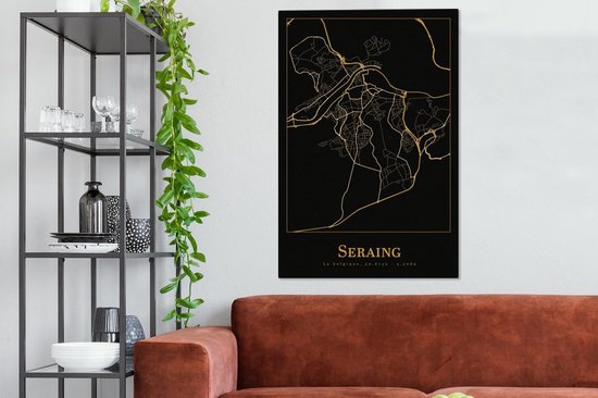 Toile Peinture Carte - Seraing - Or - Zwart - 80x120 cm - Décoration murale