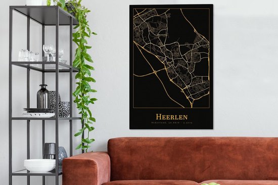 Tableau sur toile Carte - Heerlen - Or - Zwart - 80x120 cm - Décoration murale