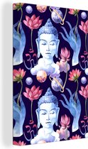 Canvas Schilderij Boeddha - Hoofd - Hand - 40x60 cm - Wanddecoratie
