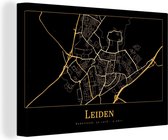 Canvas Schilderij Kaart - Leiden - Luxe - Goud - Zwart - 120x80 cm - Wanddecoratie