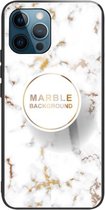Marmer gehard glazen achterkant TPU-randhoes voor iPhone 13 Pro Max (HCBL-16)