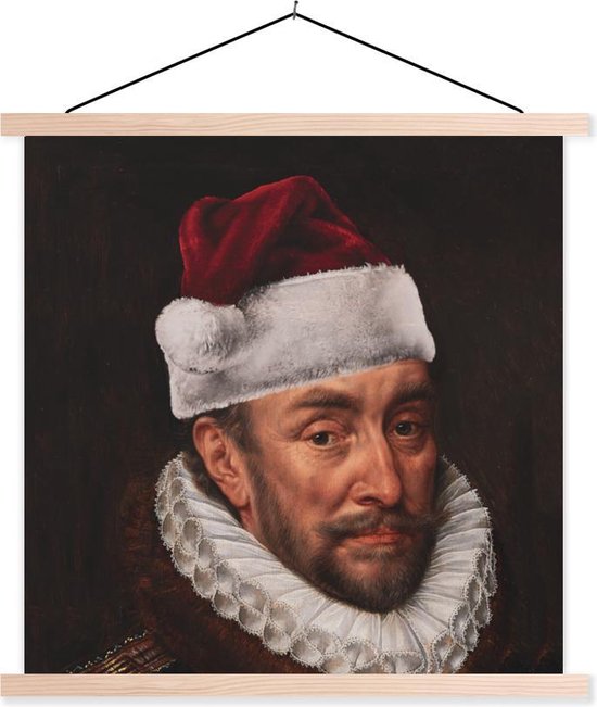 Posterhanger incl. Poster - Schoolplaat - Willem van Oranje - Muts - Kerst - 120x120 cm - Blanke latten