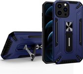 War-god Armor TPU + PC Schokbestendige magnetische beschermhoes met opvouwbare houder voor iPhone 13 Pro Max (saffierblauw)