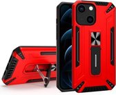 War-god Armor TPU + PC Schokbestendige magnetische beschermhoes met opvouwbare houder voor iPhone 13 (rood)