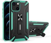 War-god Armor TPU + PC Schokbestendige magnetische beschermhoes met opvouwbare houder voor iPhone 13 (meergroen)