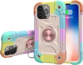 Schokbestendige siliconen + pc-beschermhoes met dubbele ringhouder voor iPhone 13 (kleurrijk roségoud)