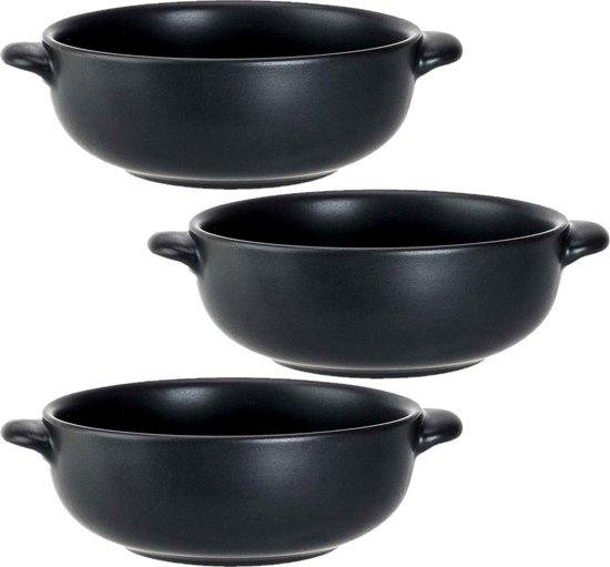 Set van 10x stuks kleine ovenschaaltjes zwart van porselein 13 cm rond - Klein kommetje/schaaltje