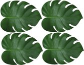 4x stuks bladvormige groene placemats van vinyl 34 x 44 cm - Antislip/waterafstotend - Stevige top kwaliteit