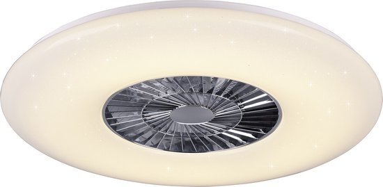 LED Plafondlamp met Ventilator - Plafondventilator - Torna Vison - 60W - Afstandsbediening - Aanpasbare Kleur - Dimbaar - Rond - Mat Chroom - Kunststof