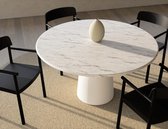 FLOW Ronde Eettafel - Carrara Wit Marmer (Witte Cilinder) - 130 x 130 x 75  - Gezoet Rond