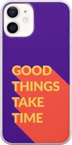 Apple iPhone 12 Hoesje - Transparant Siliconenhoesje - Flexibel - Met Quote - Good Things - Paars