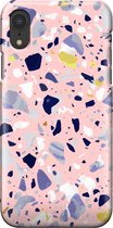 Apple iPhone XR Telefoonhoesje - Premium Hardcase Hoesje - Dun en stevig plastic - Met Marmerprint - Terrazzo - Roze