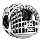 Tracelet - Zilveren bedels - Bedel Colosseum rond | Rome Italië bead bedel met zirkonia | 925 Sterling Zilver - Pandora compatible - Met 925 Zilver Certificaat - In Leuke cadeauver