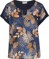 Cassis - Female - T-shirt in twee stoffen  - Marineblauw