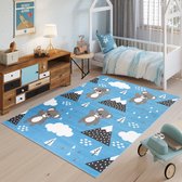 Tapiso Jolly Vloerkleed Blauw Babykamer Kinderkamer Speelkleed Maat- 200x300