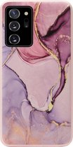 ADEL Siliconen Back Cover Softcase Hoesje Geschikt voor Samsung Galaxy Note 20 - Marmer Roze Goud Paars