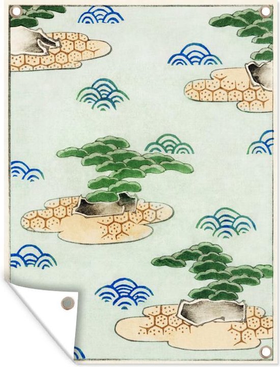 Tuinposter - Tuindoek - Tuinposters buiten - Water - Bonsai - Japan - 90x120 cm - Tuin