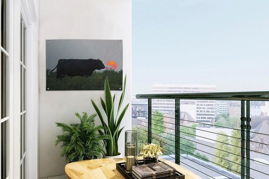 Décoration de jardin Vache - Zwart - Soleil - 60x40 cm - Poster jardin - Toile jardin - Poster extérieur