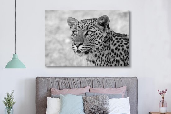 Tableau Tableau Portrait photo léopard - noir et blanc - 150x100 cm - Décoration murale