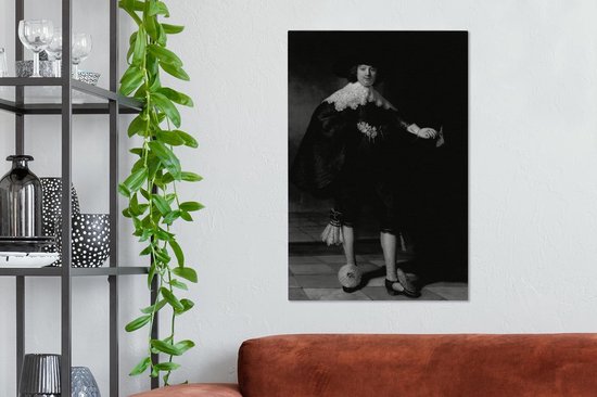 Peinture sur toile Marten Soolmans - Peinture de Rembrandt van Rijn - noir et blanc - 40x60 cm - Décoration murale