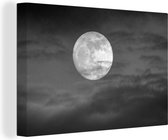 Canvas Schilderij Maan - Lucht - Wolken - 90x60 cm - Wanddecoratie