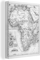 Canvas Schilderij Illustratie van de kaart van Afrika - zwart wit - 60x80 cm - Wanddecoratie