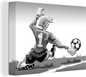 Canvas Schilderij Een illustratie van een keeper die de voetbal stopt - Jongens - Meisjes - Kinderen - 120x90 cm - Wanddecoratie