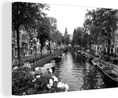 Amsterdam Schilderij - Bloemen - Stad - Nederland - 150x100 cm - Muurdecoratie