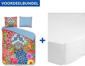 Luxe Dekbedovertrek Eenpersoons - 140x200/220cm - Inclusief 1 Kussensloop - 100% Zacht Percale Katoen - Zaira + Zachte Katoenen Hoeslaken - 80x200cm - Wit