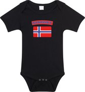 Norway baby rompertje met vlag zwart jongens en meisjes - Kraamcadeau - Babykleding - Noorwegen landen romper 56 (1-2 maanden)