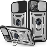 iPhone 12 Rugged Armor Back Cover Hoesje met Camera Bescherming - Stevig - Heavy Duty - TPU - Apple iPhone 12 - Zilver