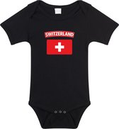 Switzerland baby rompertje met vlag zwart jongens en meisjes - Kraamcadeau - Babykleding - Zwitserland landen romper 80