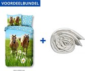 Dekbedovertrek voor Kinderen - Eenpersoons - 140x200/220cm - Inclusief 1 Kussensloop - 100% Versterkt Katoen - Paarden + Wasbaar Microfiber Dekbed - 140x220cm - Wit