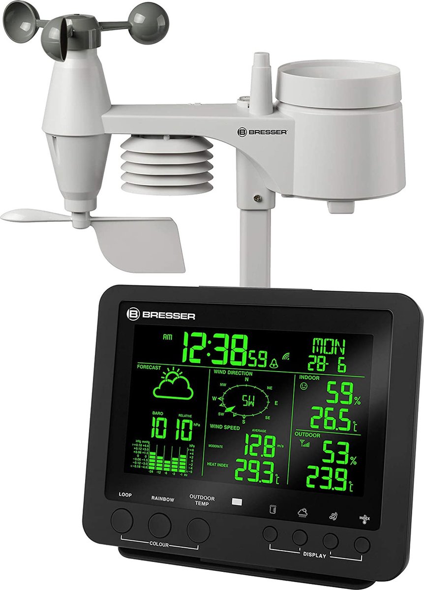 Bresser Weerstation - 5-in-1 Professional Weather Center - 256 kleurenweergave - Zwart