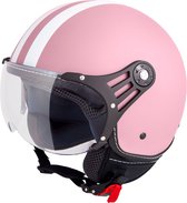 VINZ Fiori Jethelm Roze met Witte Strepen / Scooterhelm / Brommerhelm / Motorhelm / Fashionhelm voor Scooter / Vespa / Brommer / Motor