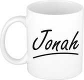 Jonah naam cadeau mok / beker met sierlijke letters - Cadeau collega/ vaderdag/ verjaardag of persoonlijke voornaam mok werknemers