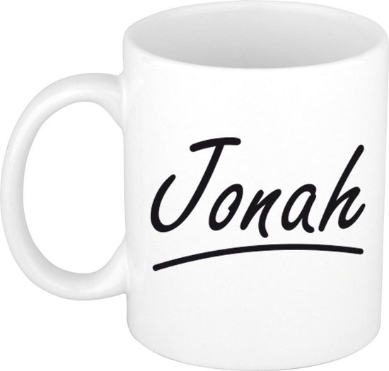 Jonah naam cadeau mok / beker met sierlijke letters - Cadeau collega/ vaderdag/ verjaardag of persoonlijke voornaam mok werknemers